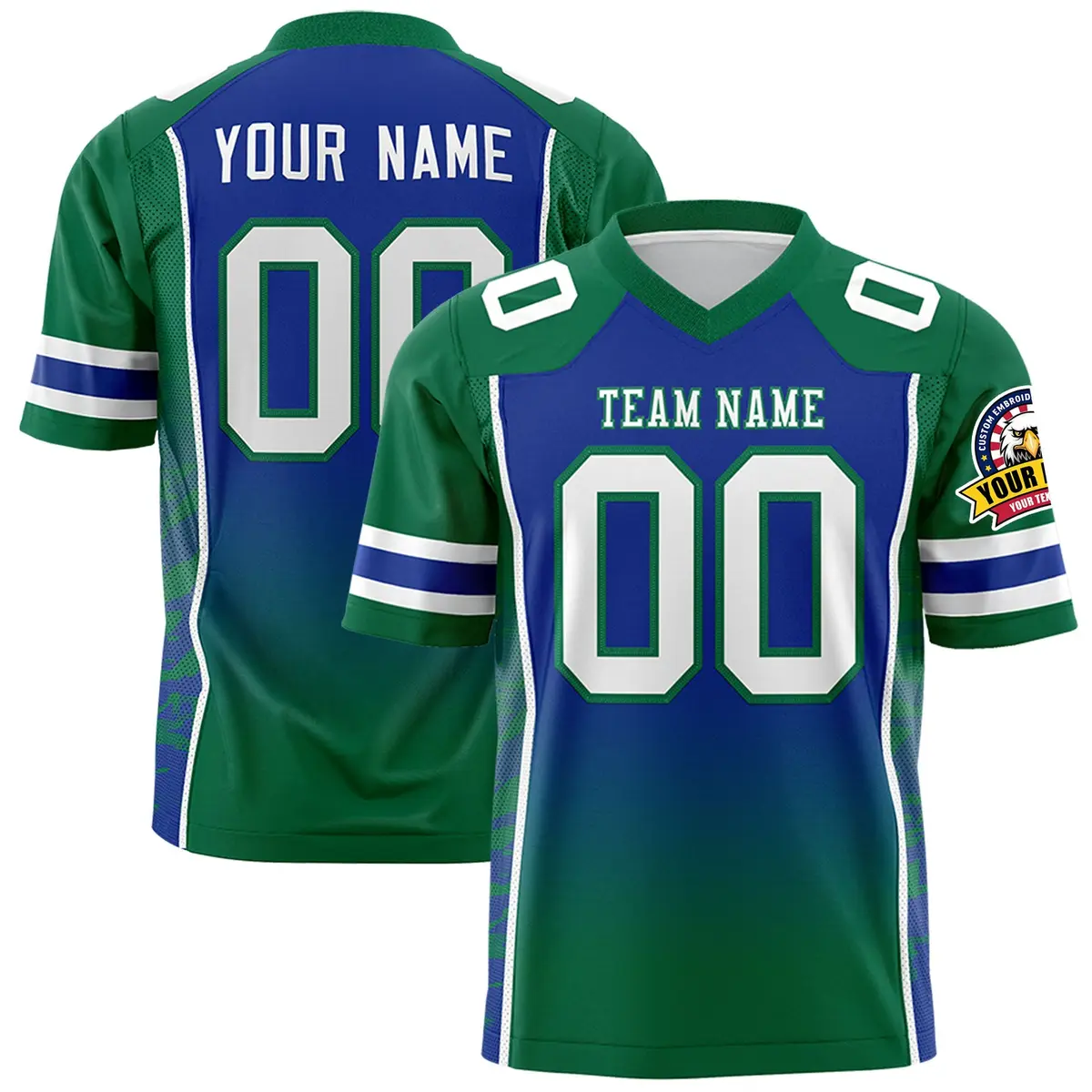 Royal Kelly Green Gradient Side Pattern Football Jersey