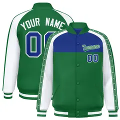 Royal Kelly Green K-Ribbon Raglan Full-Snap Color Block Letterman Jacket 1