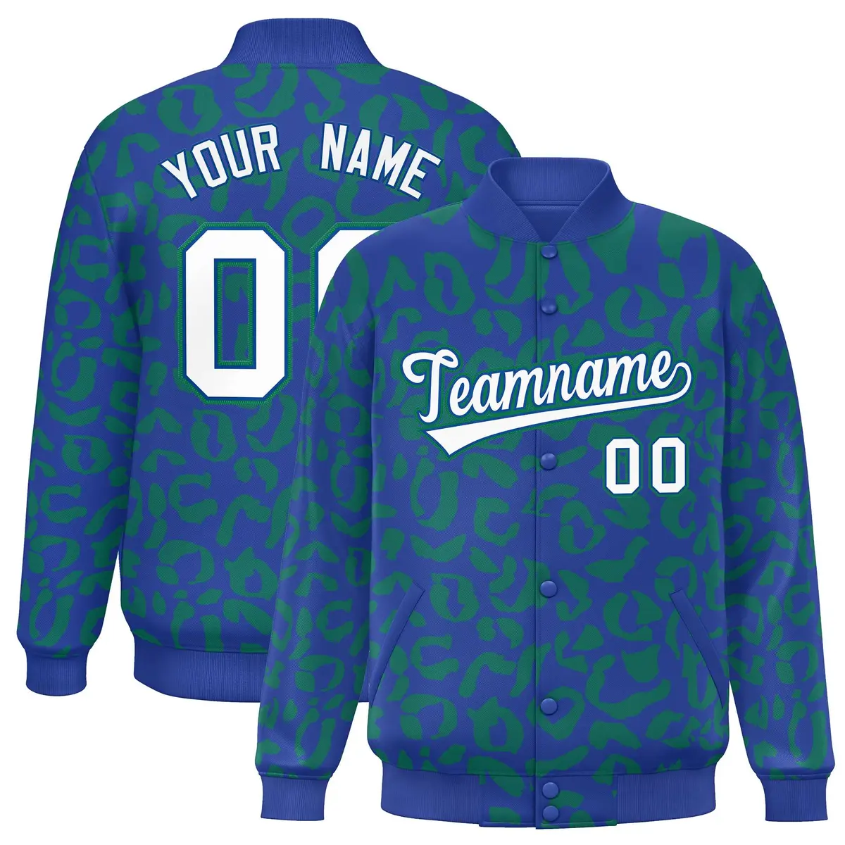 Royal Kelly Green Leopard Graffiti Varsity Letterman Jacket