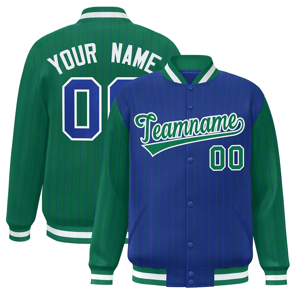 Royal Kelly Green Pinstripe Raglan Varsity Letterman Baseball Jacket