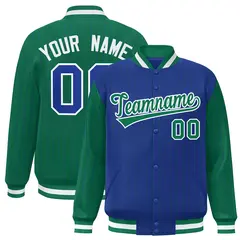 Royal Kelly Green Pinstripe Raglan Varsity Letterman Baseball Jacket 1