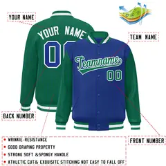Royal Kelly Green Pinstripe Raglan Varsity Letterman Baseball Jacket 2