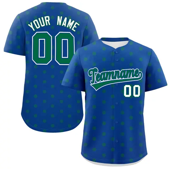 Royal Kelly Green Polka Dot Graffiti Baseball Jersey