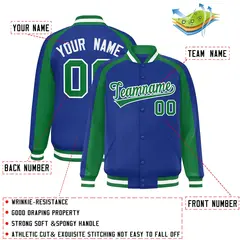 Royal Kelly Green Raglan Color Block Varsity Full-Snap Letterman Jacket 2