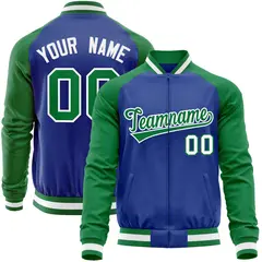 Royal Kelly Green Raglan Sleeves Varsity Full-Zip Letterman Baseball Jacket