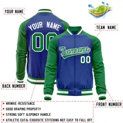 Royal Kelly Green Raglan Sleeves Varsity Full-Zip Letterman Baseball Jacket 4