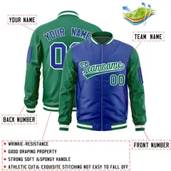 Royal Kelly Green Two-Tone Varsity Letterman Bomber Jacket 2