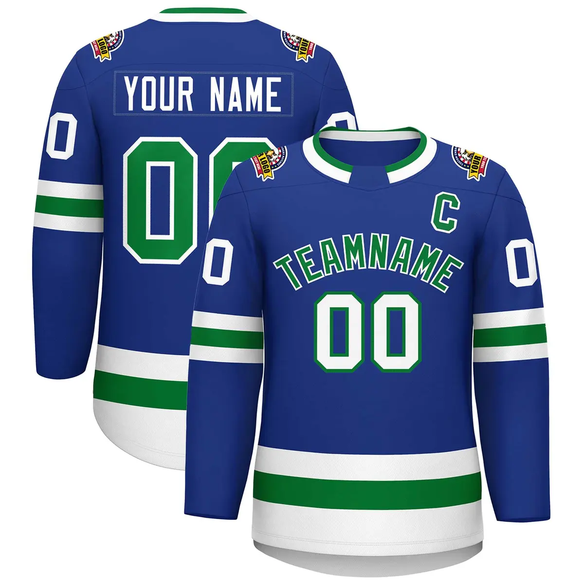 Royal Kelly Green-White Classic Style Hockey Jersey