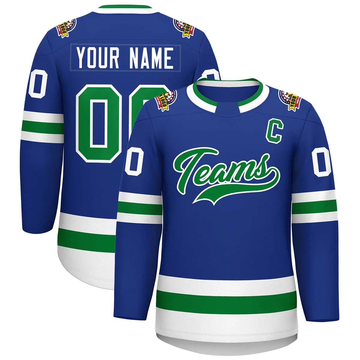 Royal Kelly Green-White Classic Style Hockey Jersey