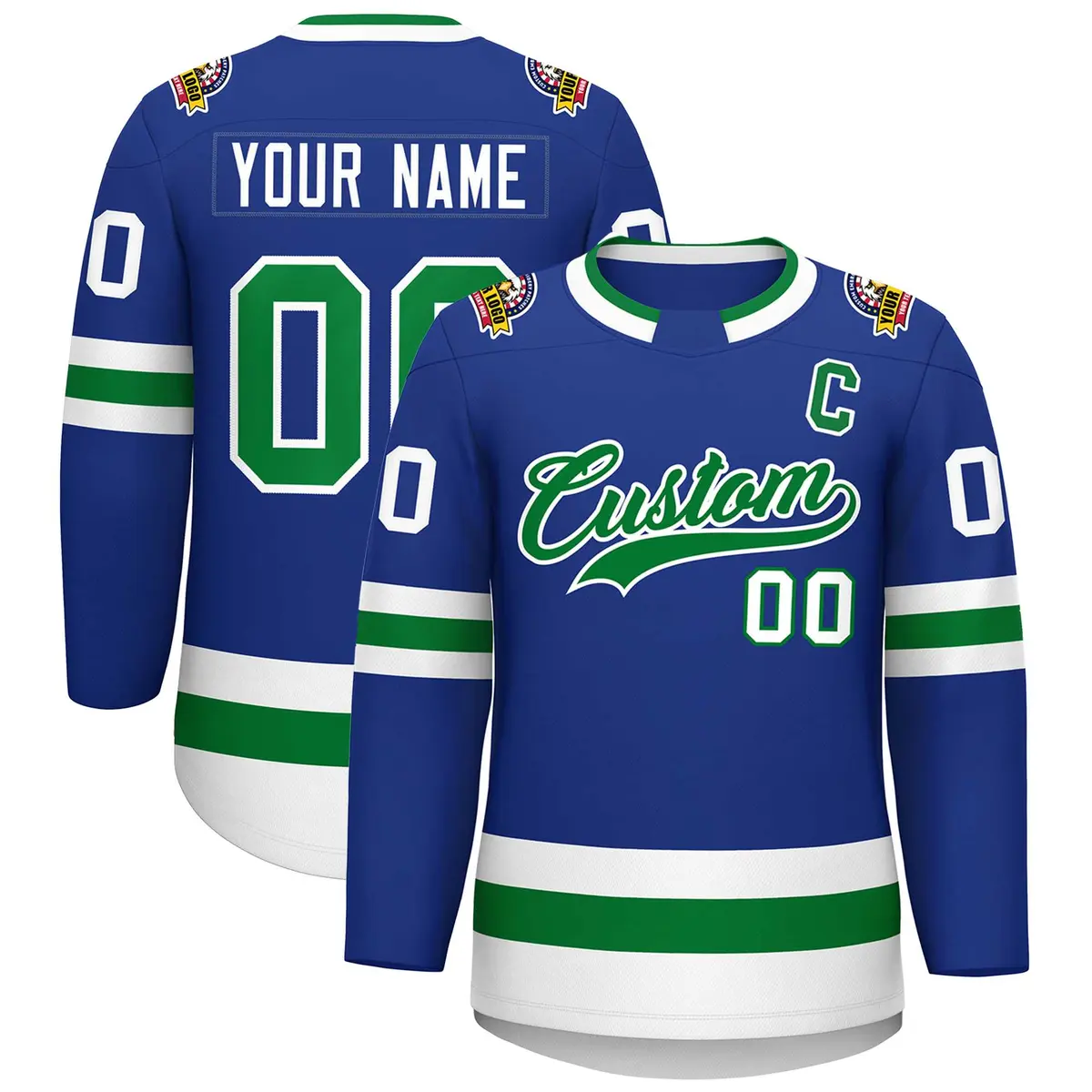 Royal Kelly Green-White Classic Style Hockey Jersey