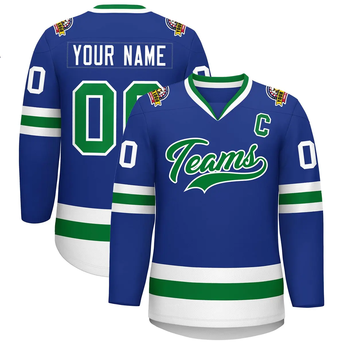 Royal Kelly Green-White Classic Style Hockey Jersey