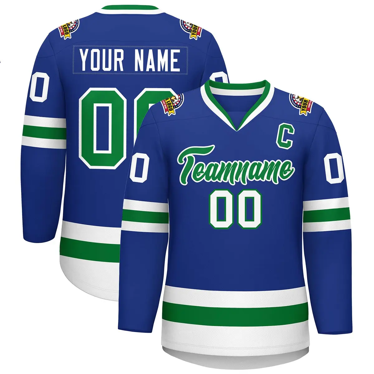 Royal Kelly Green-White Classic Style Hockey Jersey