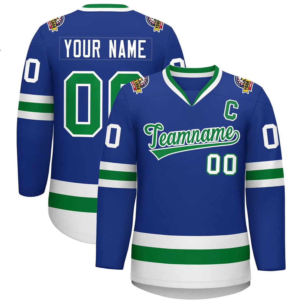 Royal Kelly Green-White Classic Style Hockey Jersey