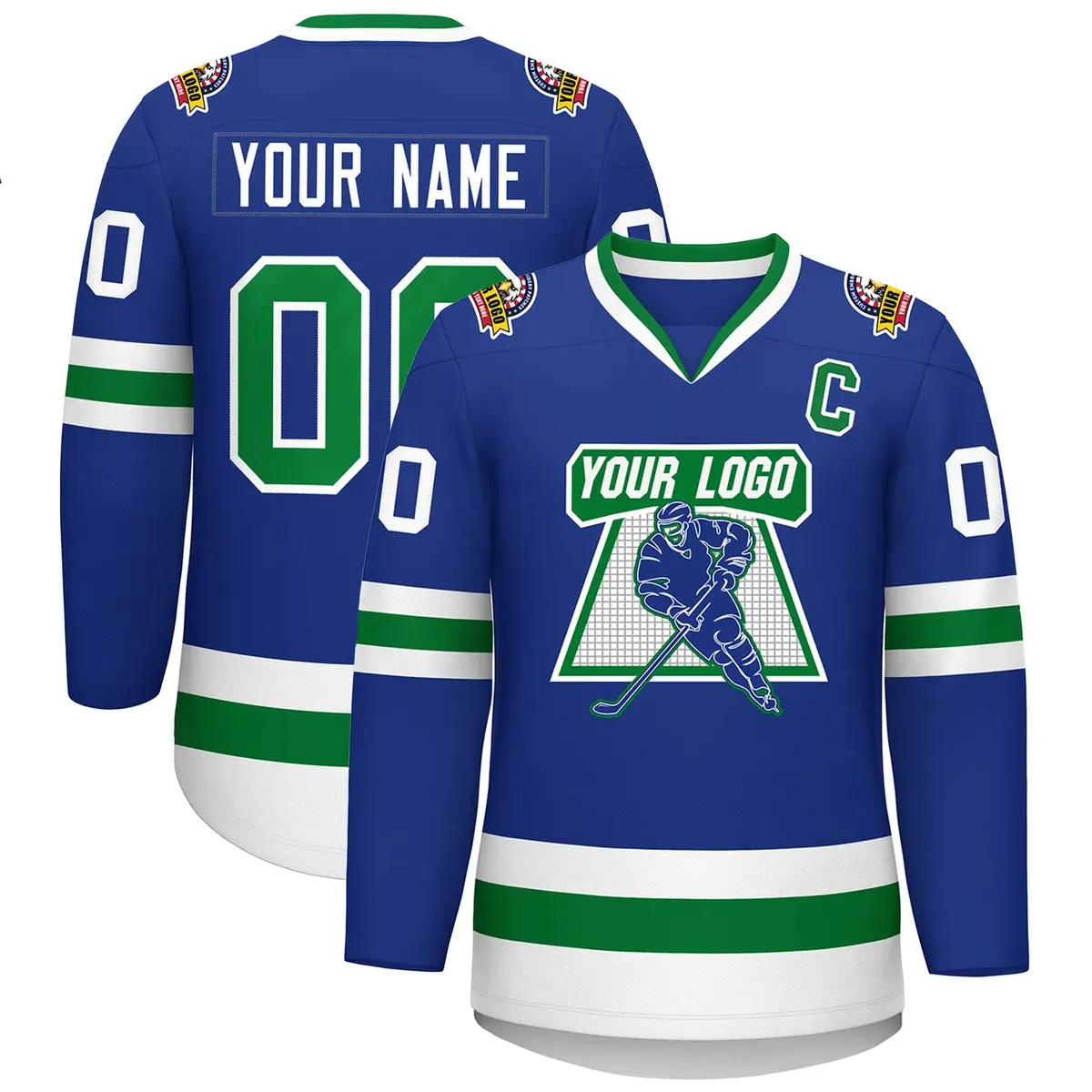 Royal Kelly Green-White Classic Style Hockey Jersey