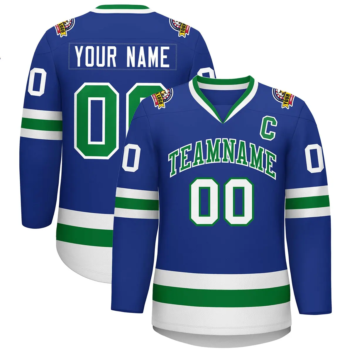 Royal Kelly Green-White Classic Style Hockey Jersey