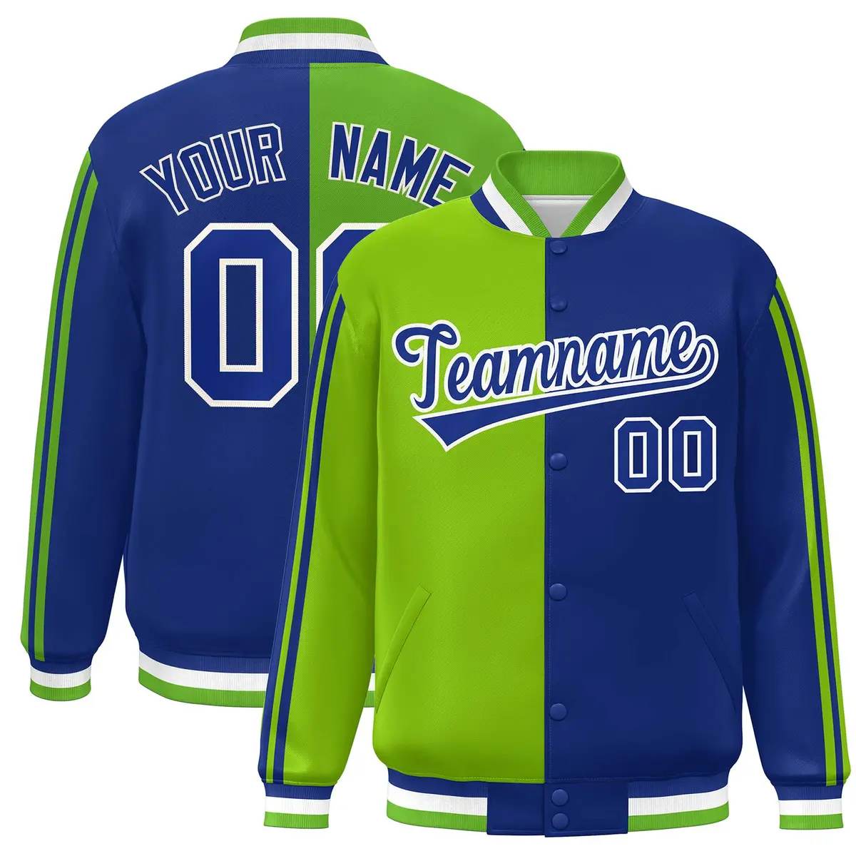 Royal Kelly Green-White Color Block Varsity Baseball Bomber Jacket