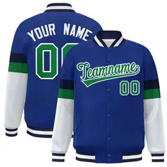 Royal Kelly Green-White Color Block Varsity Full-Snap Baseball Jacket