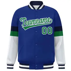 Royal Kelly Green-White Color Block Varsity Full-Snap Baseball Jacket 3