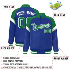 Royal Kelly Green-White Color Block Varsity Letterman Jacket 2