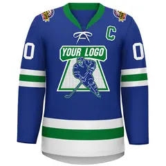Royal Kelly Green-White Lace-Up Neck Hockey Jersey 3