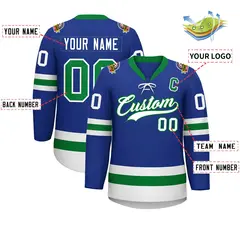 Royal Kelly Green-White Lace-Up Neck Hockey Jersey 2