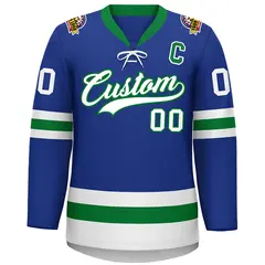 Royal Kelly Green-White Lace-Up Neck Hockey Jersey 3