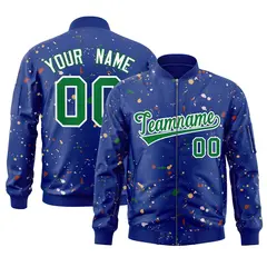Royal Kelly Green-White Splash Graffiti Varsity Full-Zip Letterman Jacket 1