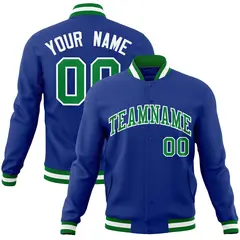 Royal Kelly Green-White Varsity Full-Snap Letterman Jacket 1