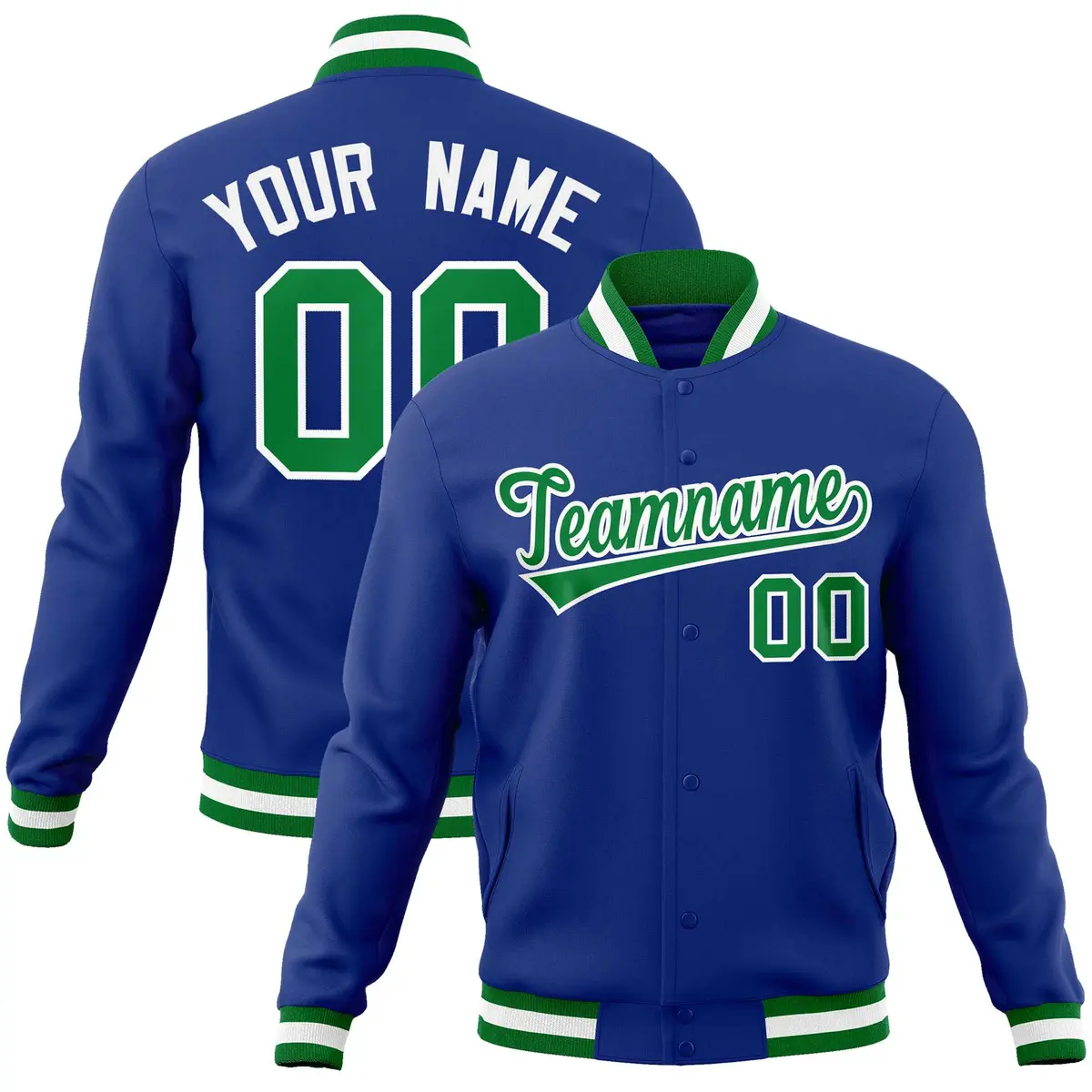 Royal Kelly Green-White Varsity Full-Snap Letterman Jacket