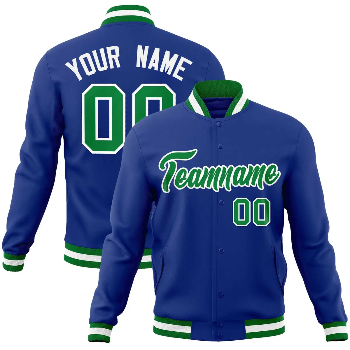 Royal Kelly Green-White Varsity Full-Snap Letterman Jacket