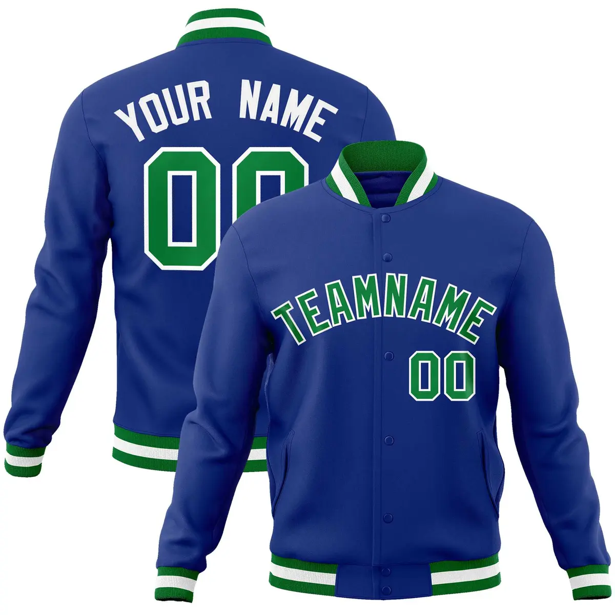 Royal Kelly Green-White Varsity Full-Snap Letterman Jacket