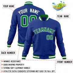 Royal Kelly Green-White Varsity Full-Snap Letterman Jacket 4