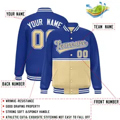 Royal Khaki Color Block Varsity Full-Snap Letterman Jacket 2