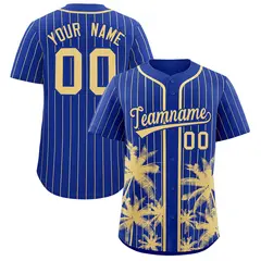 Royal Khaki Pinstripe Coconut Tree Baseball Jersey 1