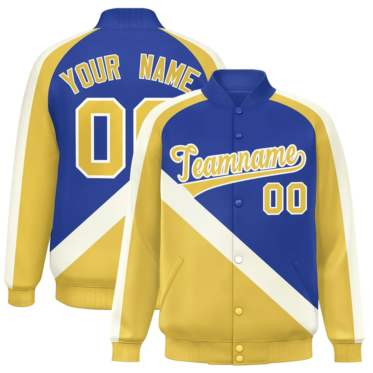 Royal Khaki Raglan Varsity Full-Snap Letterman Baseball Jacket