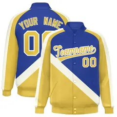 Royal Khaki Raglan Varsity Full-Snap Letterman Baseball Jacket 1