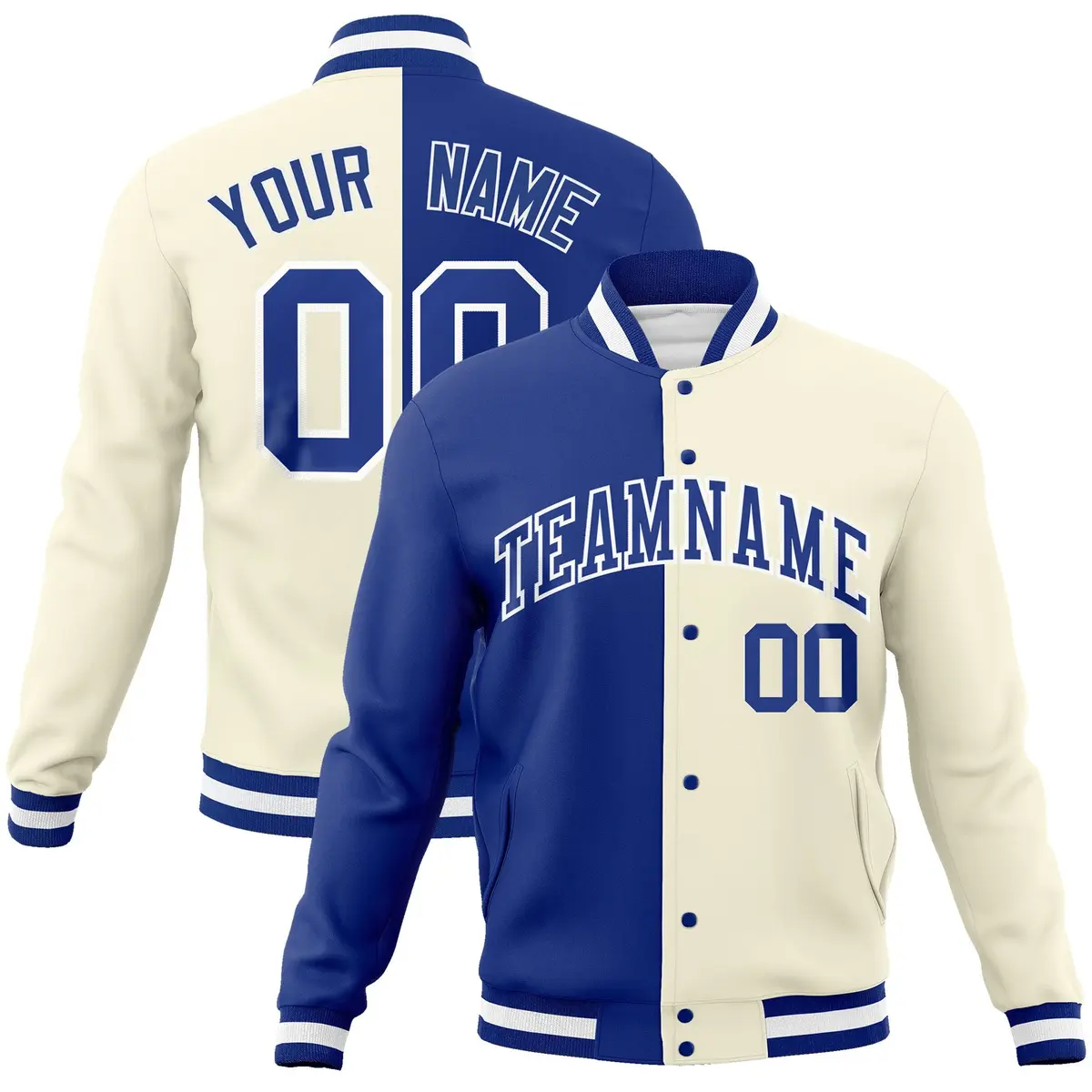 Royal Khaki Two Tone Split Varsity Full-Snap Letterman Jacket