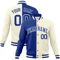 Royal Khaki Two Tone Split Varsity Full-Snap Letterman Jacket