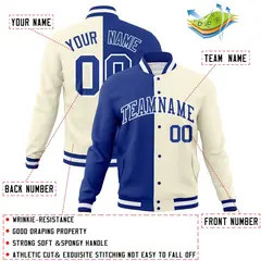 Royal Khaki Two Tone Split Varsity Full-Snap Letterman Jacket 4