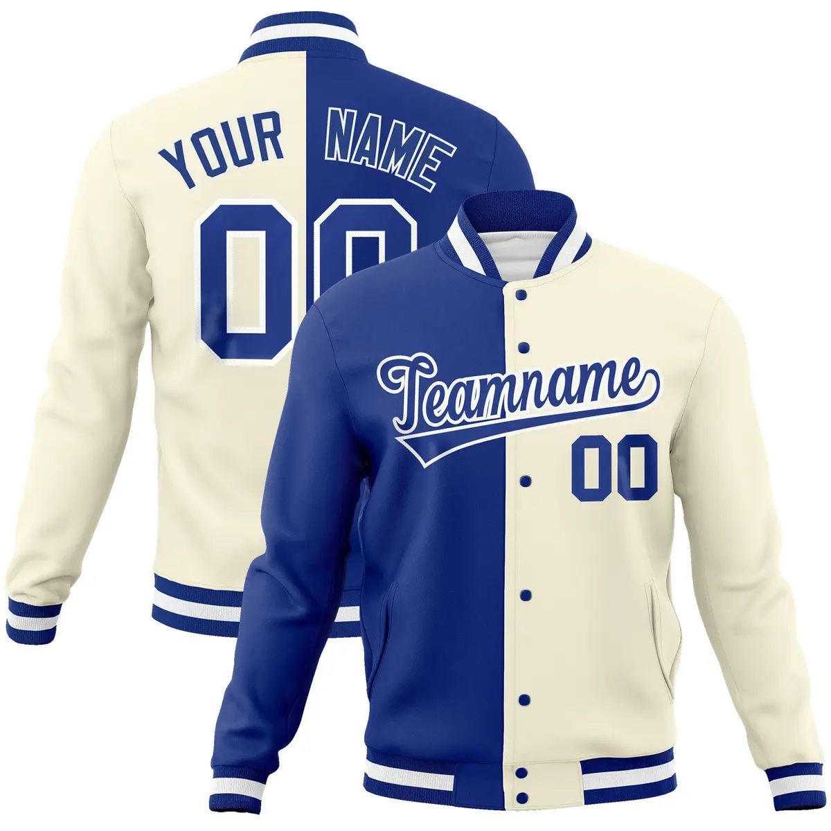 Royal Khaki Two Tone Split Varsity Full-Snap Letterman Jacket