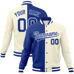 Royal Khaki Two Tone Split Varsity Full-Snap Letterman Jacket