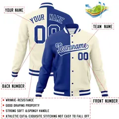 Royal Khaki Two Tone Split Varsity Full-Snap Letterman Jacket 4