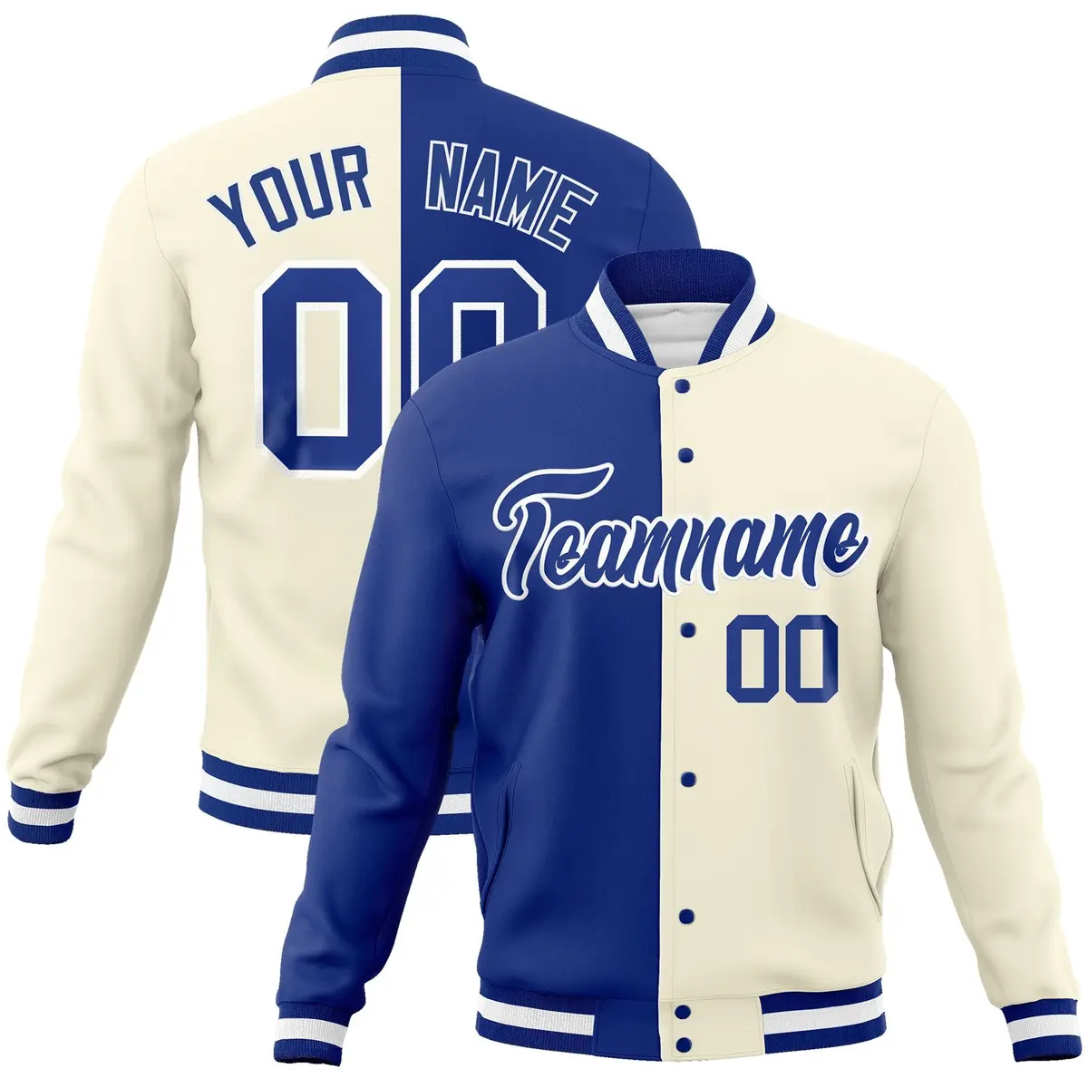 Royal Khaki Two Tone Split Varsity Full-Snap Letterman Jacket