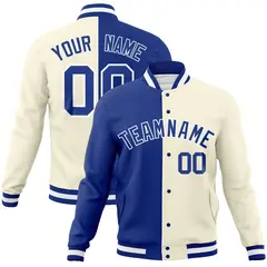 Royal Khaki Two Tone Split Varsity Full-Snap Letterman Jacket 1
