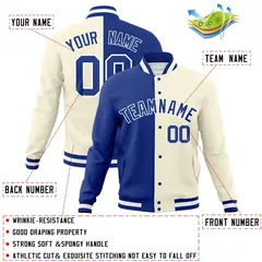 Royal Khaki Two Tone Split Varsity Full-Snap Letterman Jacket 4