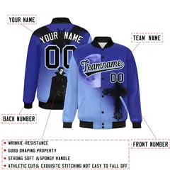 Royal Light Blue Black Halloween Skeleton Graffiti Varsity Jacket 2