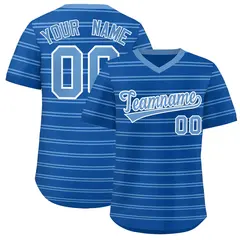Royal Light Blue Horizontal Stripe Pullover Baseball Jersey 1