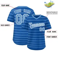Royal Light Blue Horizontal Stripe Pullover Baseball Jersey 2
