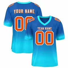Royal Light Blue-Orange Gradient Team Football Jersey