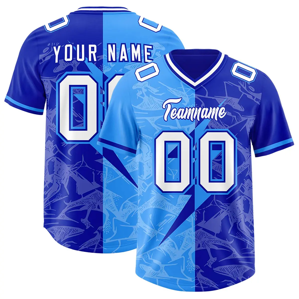 Royal Light Blue Split Lightning Pattern Football Jersey